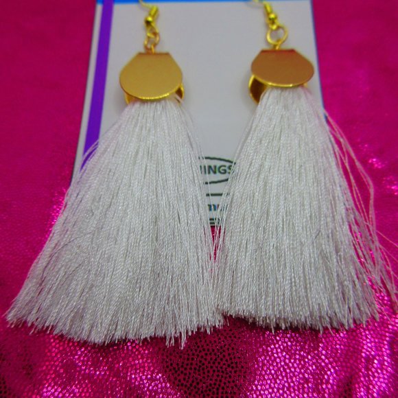 White Tassel Earrings - Picture 2 of 3